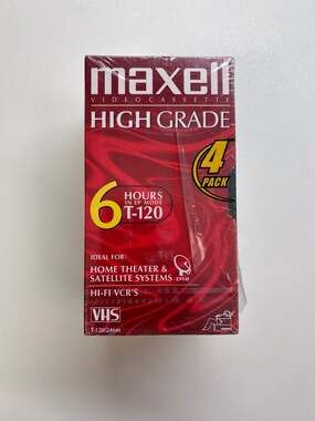 Maxell High Grade T-120 VHS Tapes 4 Pack Sealed Blank Video Cassette 6 Hr